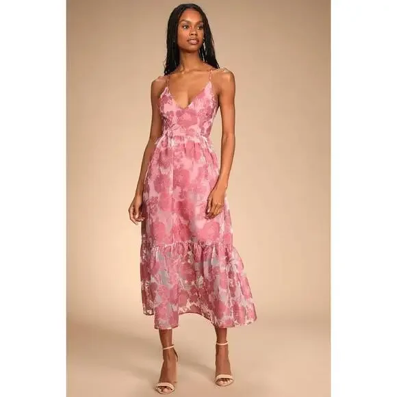 chinese dress ladies Lace Trim Midi Dress Blush Cashmere Blush Cashmere / Medium